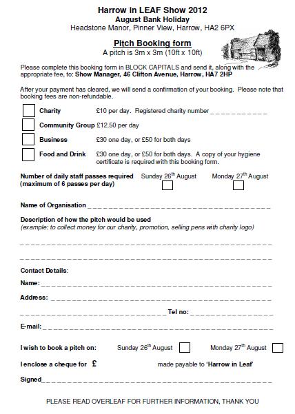2012 Pitch booking form